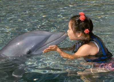 Sacha kisses dolphin